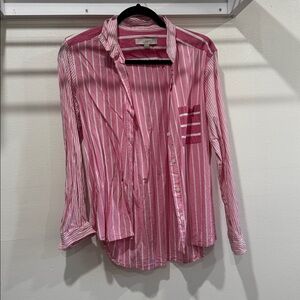 LOFT Pink and White Striped Shirt